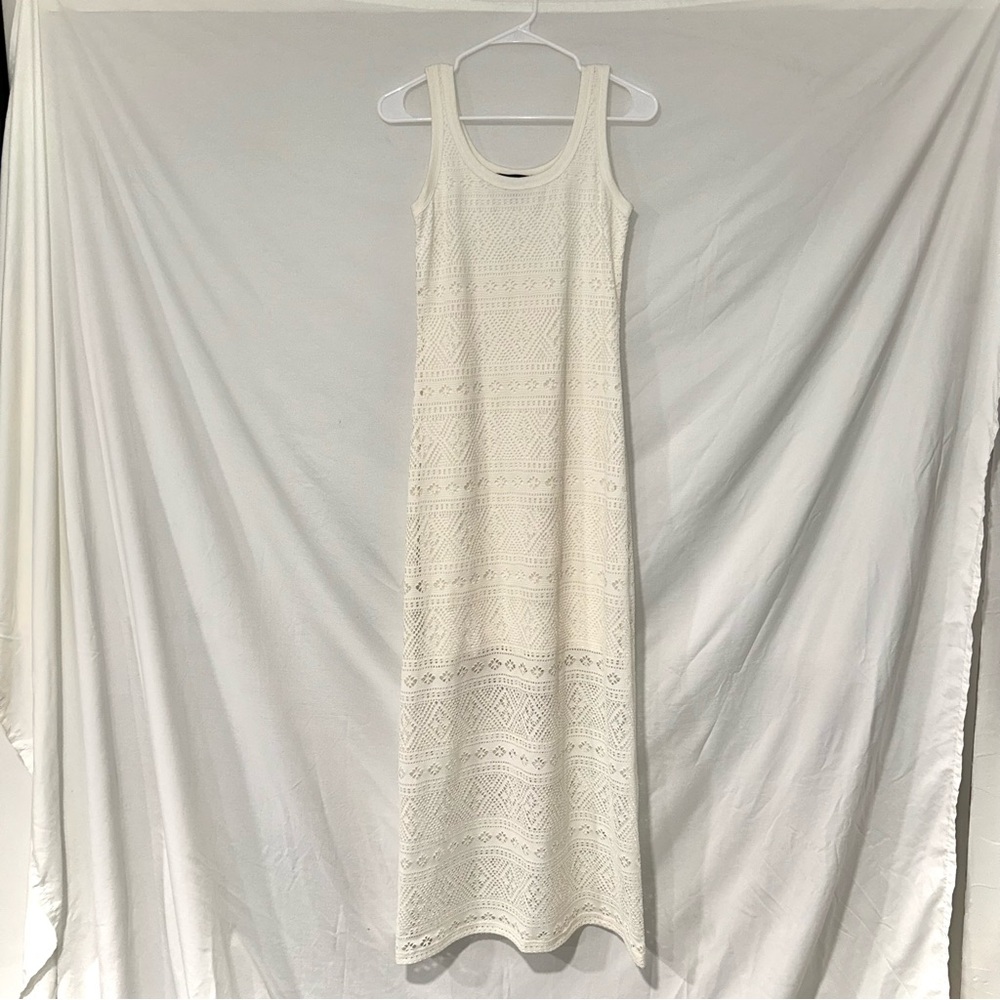 Karen Kane Cream White Eyelet Crochet Stretch Beach Bach Bridal Maxi Dress